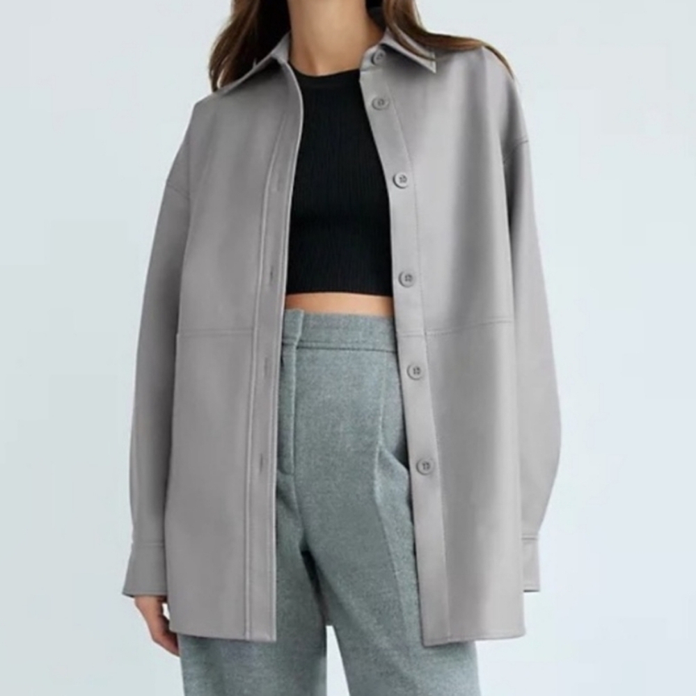 Aritzia Babaton Grey Leather Shacket Jacket Sz 2XS